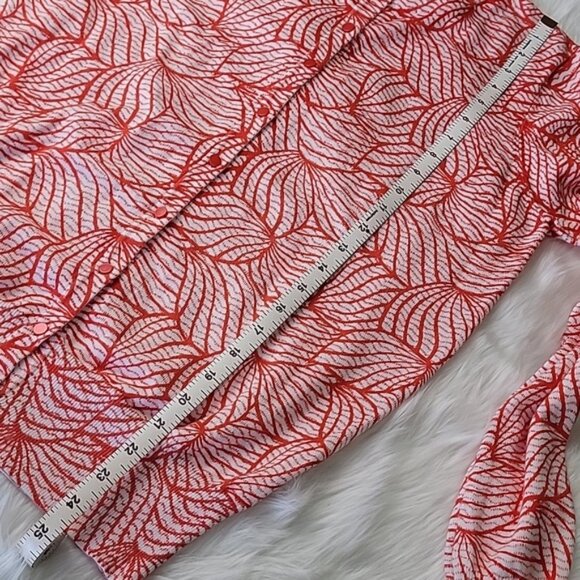 COVINGTON Orange White Abstract Button Crewneck Office Casual Cardigan Sweater L - Picture 8 of 9